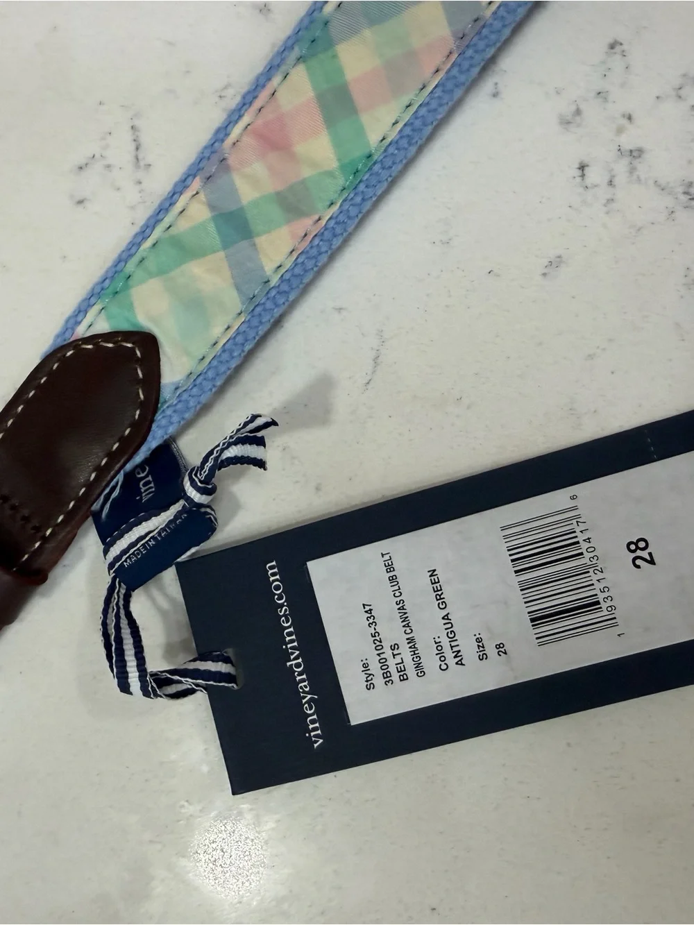 Vineyard Vines Boys Belt, Sz 28, Pastel Plaid Canvas